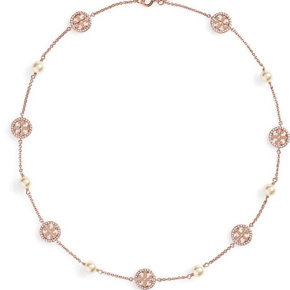 Tory Burch Multi-use Rose Gold Gemstone Pearl-Chain Necklace - Picture 3 of 11